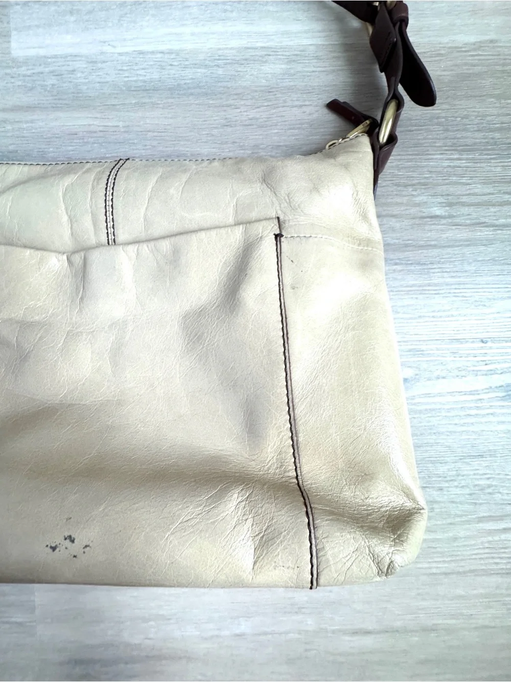 HOBO Leather Shoulder Bag Cream Ivory Brown Slouchy Purse